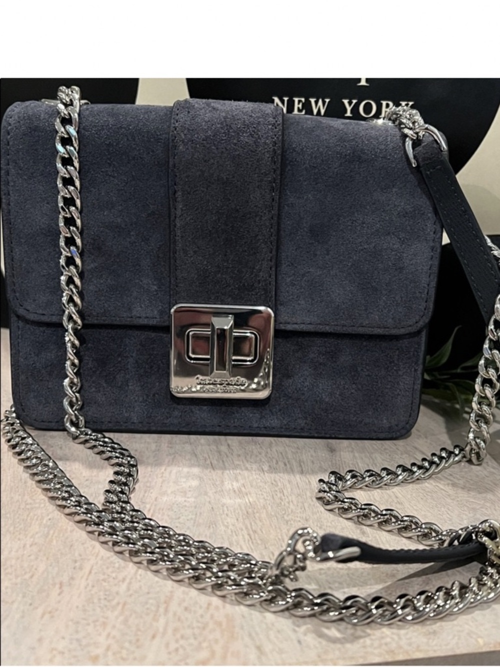 NWT Kate Spade blazer blue Suede Chain
Shoulder mini flap Bag